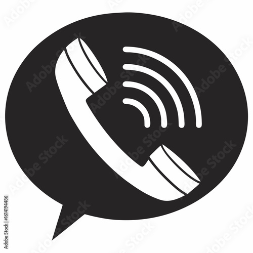 Vector art of a white telephone handset in a black speech bubble