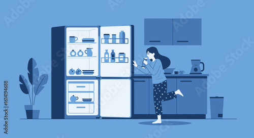 Late Night Snack A Young Woman Enjoying Food from The Refrigerator