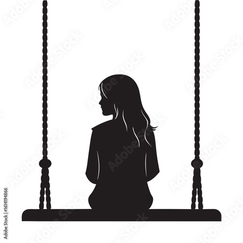 Vector art of a silhouette of a girl sitting on a swing isolated on white background