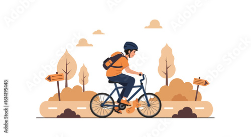 Man Cycling Through Nature Illustration For Healthy Lifestyle And Outdoor Activity