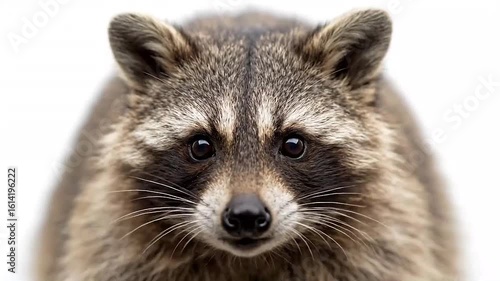 Raccoons face closeup Distinct stripes around eyes and detailed fur textures