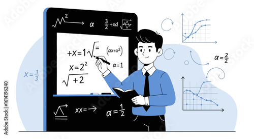 Mathematics Instructor Explaining Equation on Blackboard for Educational Purpose