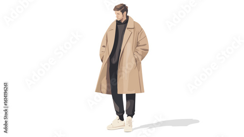 Minimal Beige Oversize Wool Coat Apparel