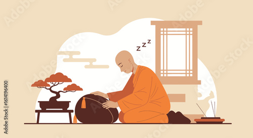 Monk Meditating Peacefully Embracing Tranquility and Serenity in a Zen Garden