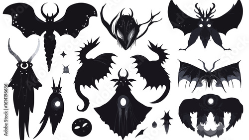 Gothic Animal Element Set with Transparent Background