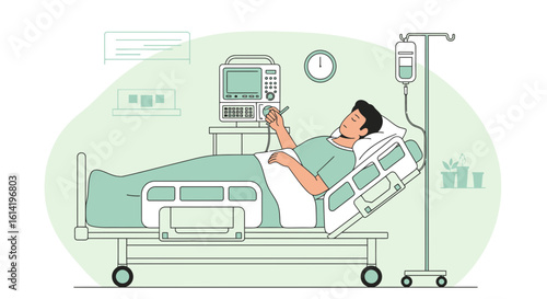 Patient Recovering In Hospital Bed Receiving Intravenous Therapy Medical Setting