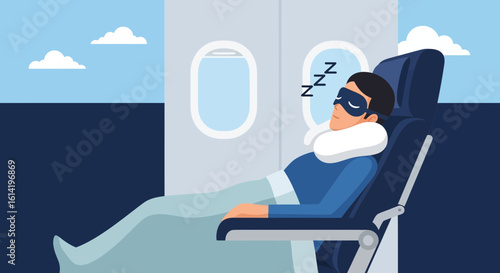 Peaceful Flight A Man Enjoying Rest With Eye Mask During Air Travel