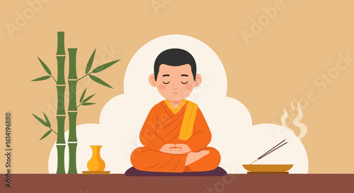 Peaceful Meditation: A Serene Depiction Of A Monk Finding Inner Peace