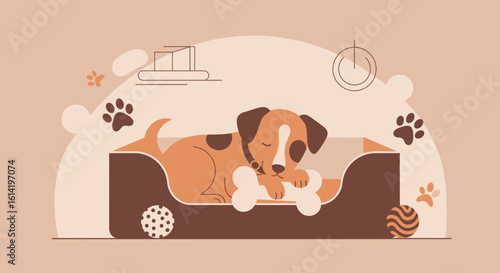 Peaceful Puppy Naptime Cute Canine Sleeping With Bone And Toy Balls