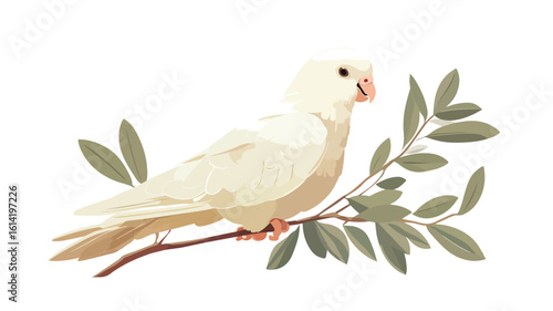 Peaceful white dove with olive branch