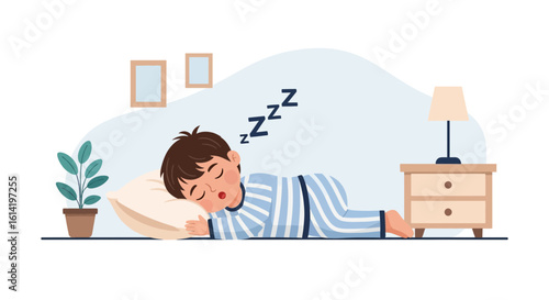 Peaceful Slumber Cartoon Boy Enjoying Sweet Dreams in Cozy Bedroom