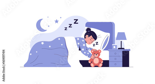 Peaceful Slumber Young Woman Embrace Plush Companion Bedtime Serenity