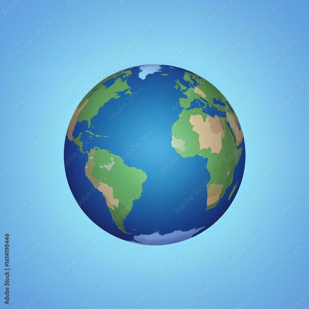Fototapeta premium Stylized Earth globe with continents on blue background