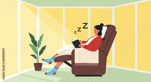 Relaxing Afternoon Napping While Reading In The Comfort Of Home Interior