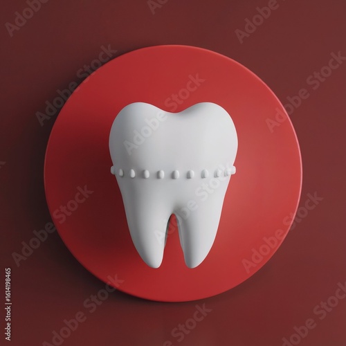 White tooth on red circle 3d render dental dentistry