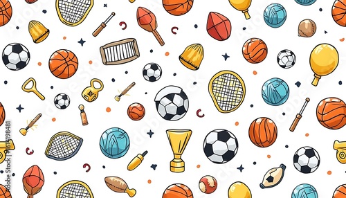 Sports Equipment Pattern with Various Balls and Accessories
