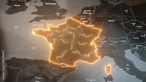 Map of France with country regions outlines.