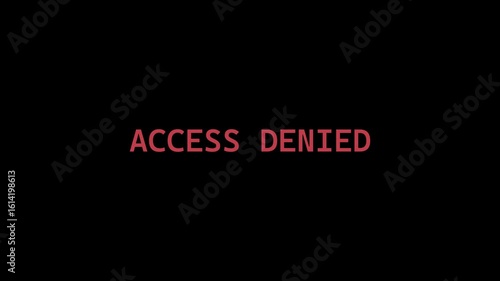 Video animation access denied text red rubber stamp attention icon animation hacked privacy data being hacked. Cybersecurity interface activation signal emergency security symbol on black background .