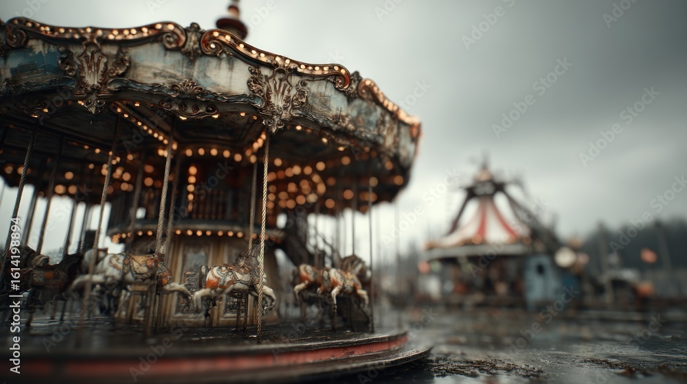 Fototapeta premium Carousel Relic: A Forgotten Amusement Park Reminiscent of Yesteryear