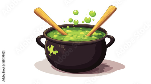 Enchanting witch cauldron with green potion