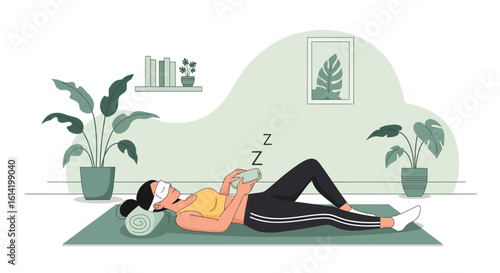 Serene Afternoon Rest Woman Taking A Nap After Workout In Home Relaxing