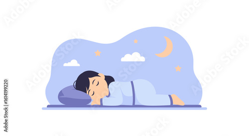 Sleeping In Pajamas Woman On A Pillow And Bed Relaxing At Night