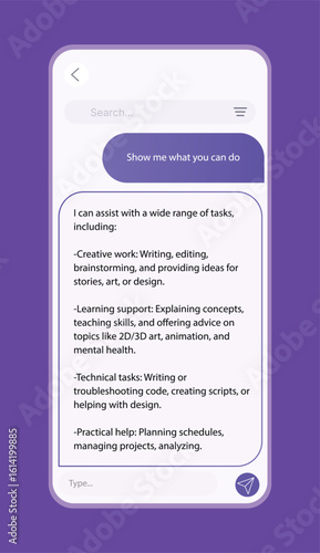 Artificial intelligence, online chatbot vector concept app. Smartphone chatting in messenger and asking smart robot for help. Support service with automatic chat bot