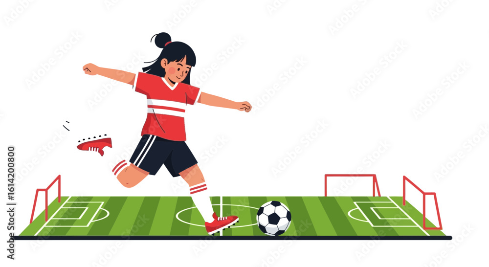 Obraz premium Young Athlete Practicing Soccer Skills On The Field Ready To Score A Goal