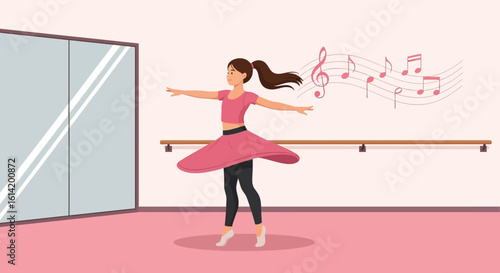 Young Ballerina Practicing Graceful Pirouettes In a Dance Studio With Music
