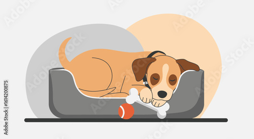 Sweet Dreams Little Dog Adorable Puppy Napping Peacefully In His Comfortable Bed