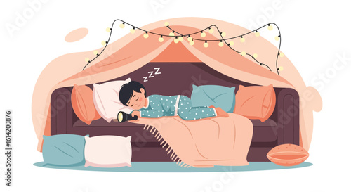 Sweet Dreams In Cozy Hideaway Fort Childhood Sleepovers With Flashlight