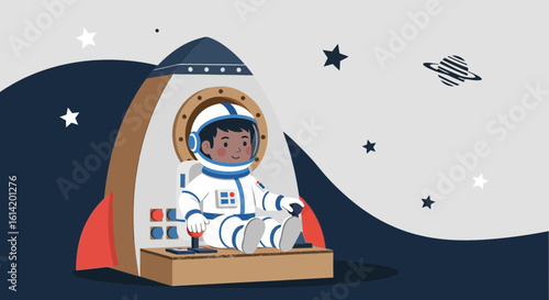 Young Cosmonaut Adventures In Space Exploring Galaxy Journey And Dreaming About Uncover Mysteries