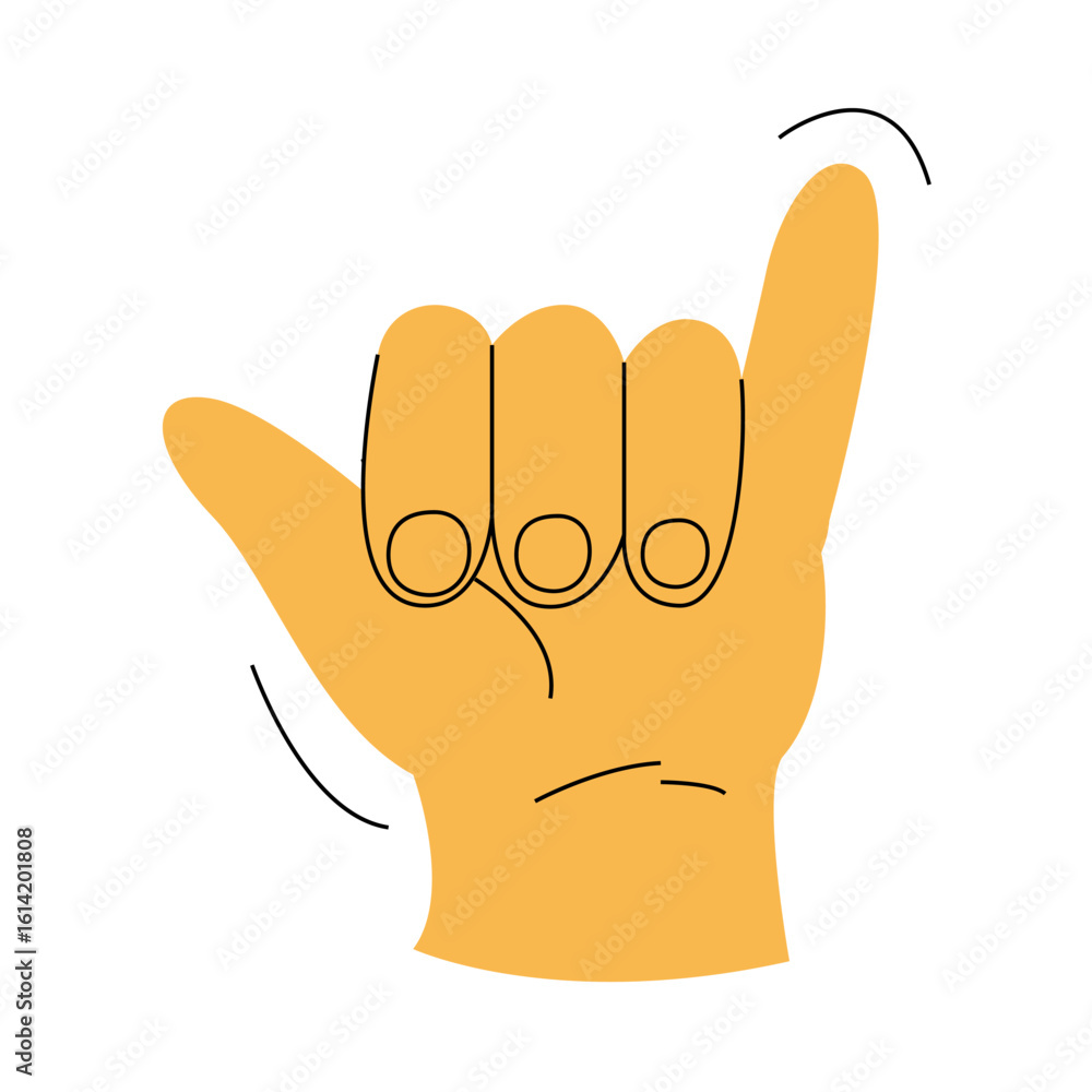 Obraz premium Gesture and hand showing non verbal element of communication. Vector isolated open palm and rebellion symbol with doodles. Thumb up, rock and roll and okay, peace and first up