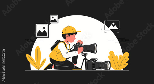Young Photographer Focused on Achieving Best Shots With Advanced Cameras