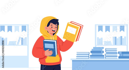 Young Student Choosing Books In Library For Educational Concept Illustration