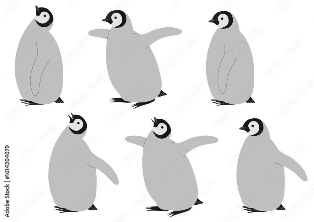 Fototapeta premium 横向きのコウテイペンギンの子どものイラストのセット