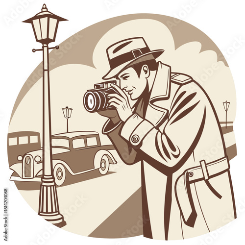 Retro Photographer – Man Taking a Photo with a Vintage Camera