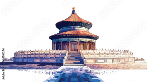 Chinese Temple Architecture Silkscreen Artwork