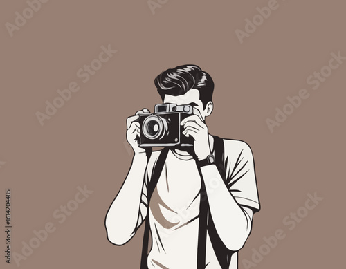 Retro Photographer – Man Taking a Photo with a Vintage Camera