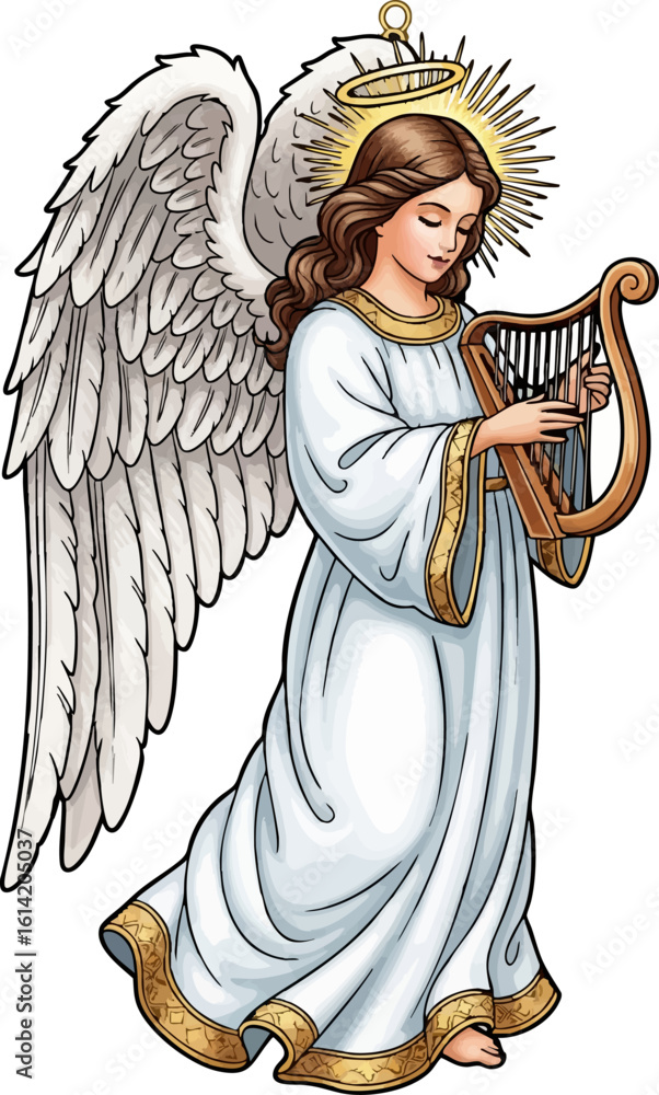 Obraz premium Elegant Angel with Harp Ornament