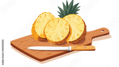 Pineapple slicing process on cutting board