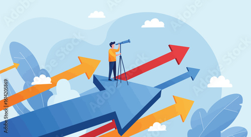 Looking Ahead: Person Using Telescope to Observe Future Success