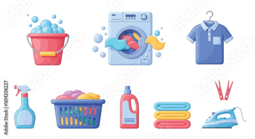 Illustration of Laundry Essentials: Washing, Cleaning, and Ironing