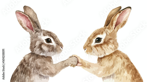 Rabbit watercolor painting shaking hands