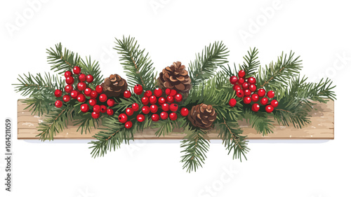Festive Spruce Wooden Plank with Cinnamon Berries