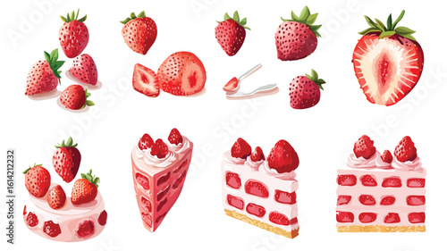 Strawberry Cake Design Element Set