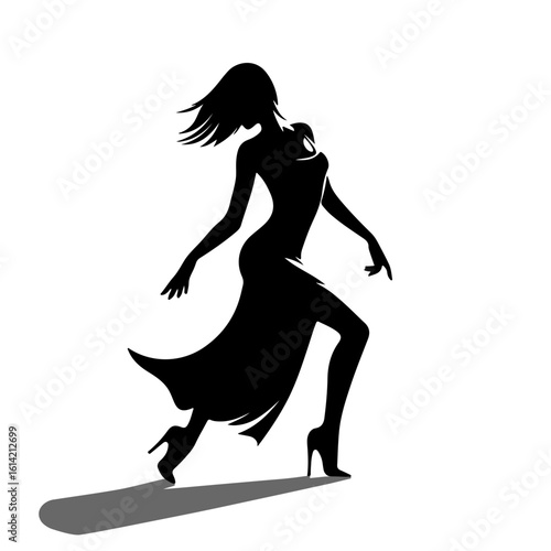 Silhouette of a woman walking confidently in high heels