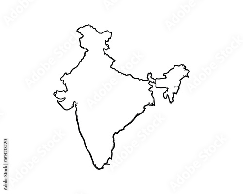India Outline Map Simple Black Line Art Detailed Geographic Region Vector Illustration
