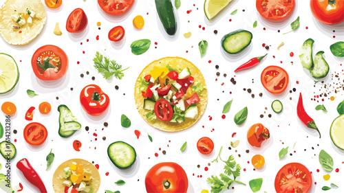 Fresh Vegetable Taco on White Background