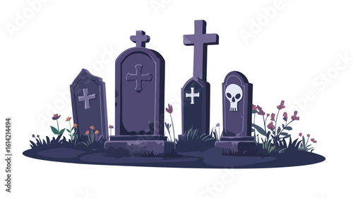 Isolated Cemetery Tombstone Composition
